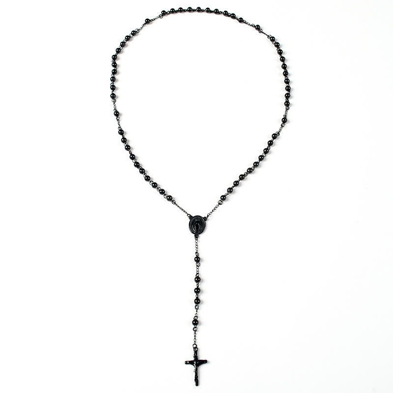 Stainless Steel Black Beaded Rosary