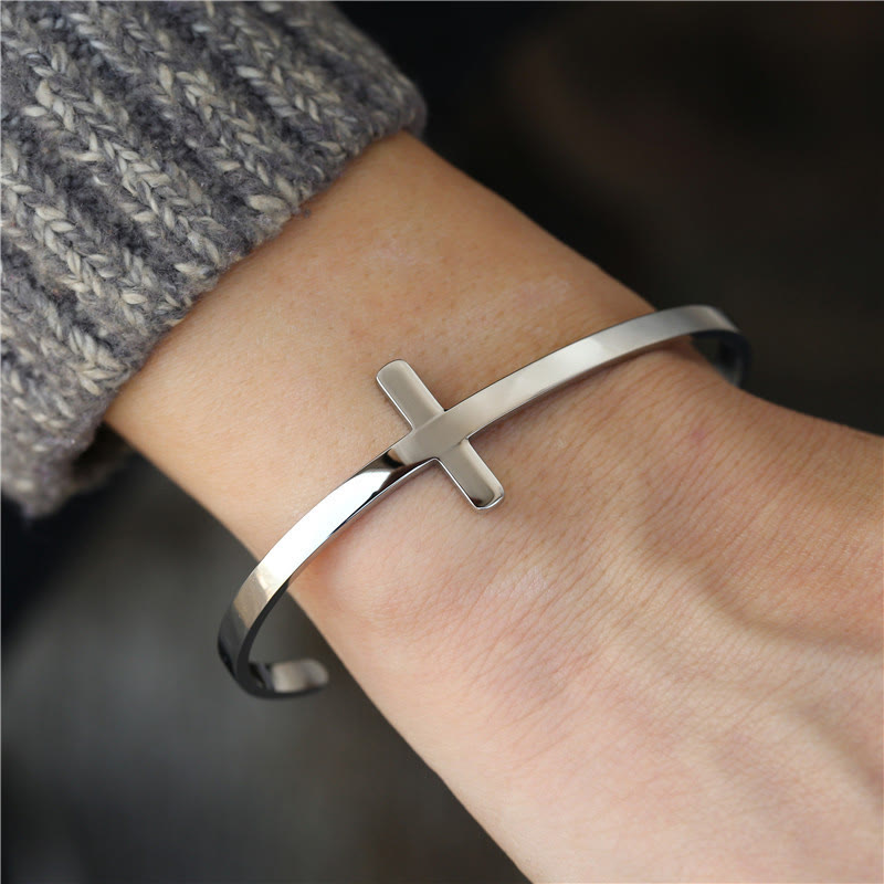 Christiandiscipleshop Silver Cross Cuff Bangle Religion Bracelet