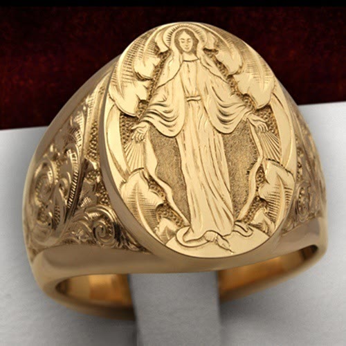 christiandiscipleshop Virgin Mary Blessing Badge Hand Engraved Religious Ring