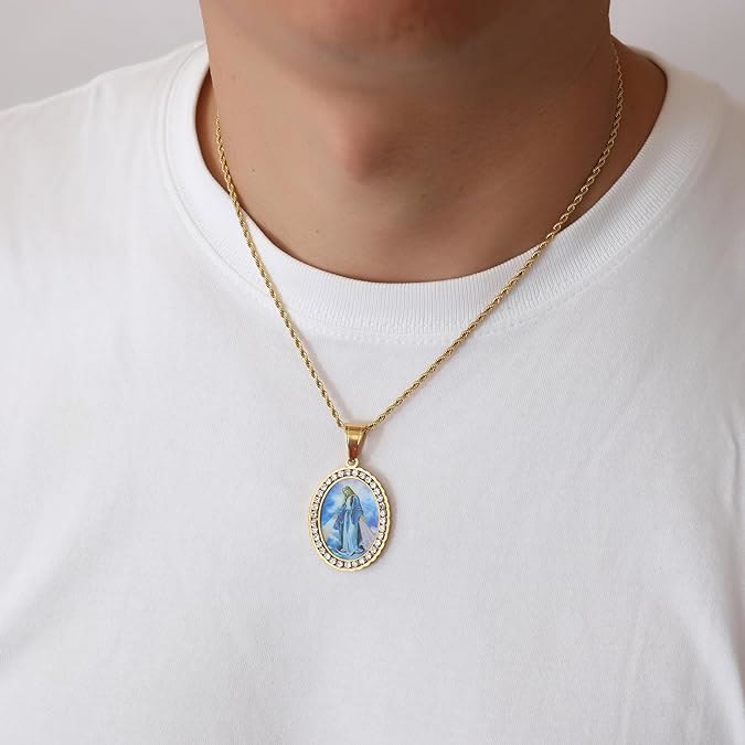 christiandiscipleshop Virgin Mary Painting Necklace Religious Icon Jewelry