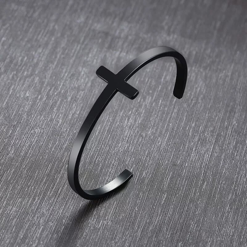 Christiandiscipleshop Silver Cross Cuff Bangle Religion Bracelet