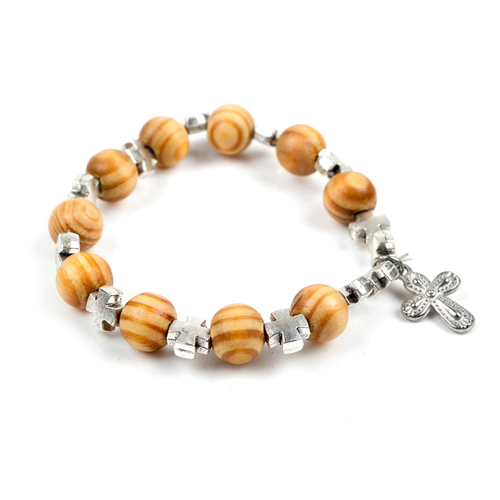 Christianartworkshop Blessings of Faith: Wooden Beads Prayer Christ Bracelet