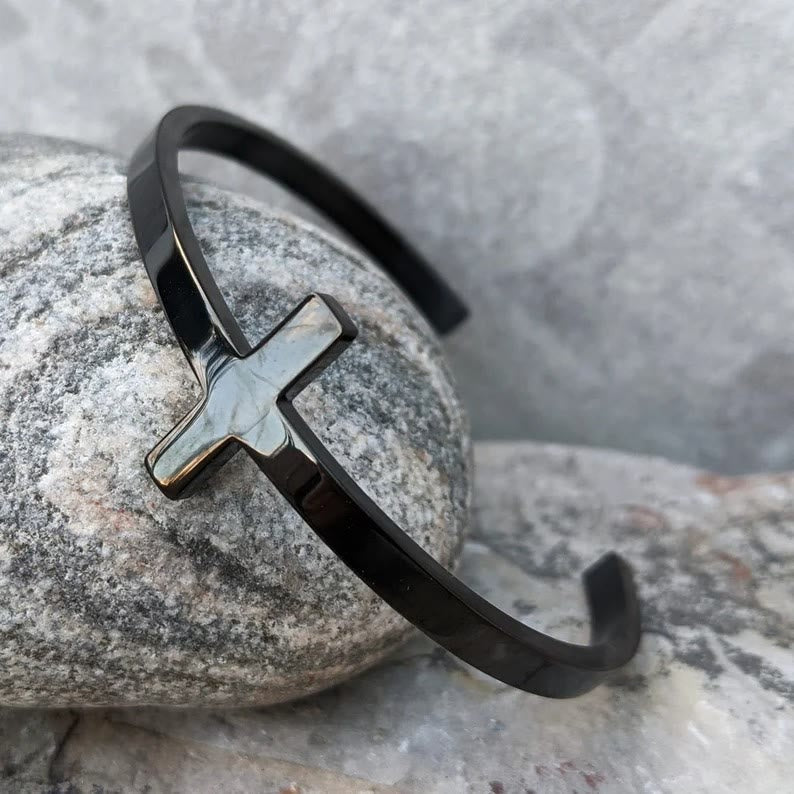 Christiandiscipleshop Silver Cross Cuff Bangle Religion Bracelet