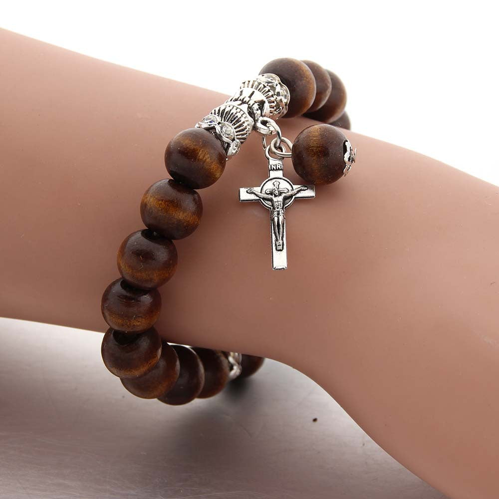 christiandiscipleshop Handmade Wooden Bead  Jesus Cross Bracelet