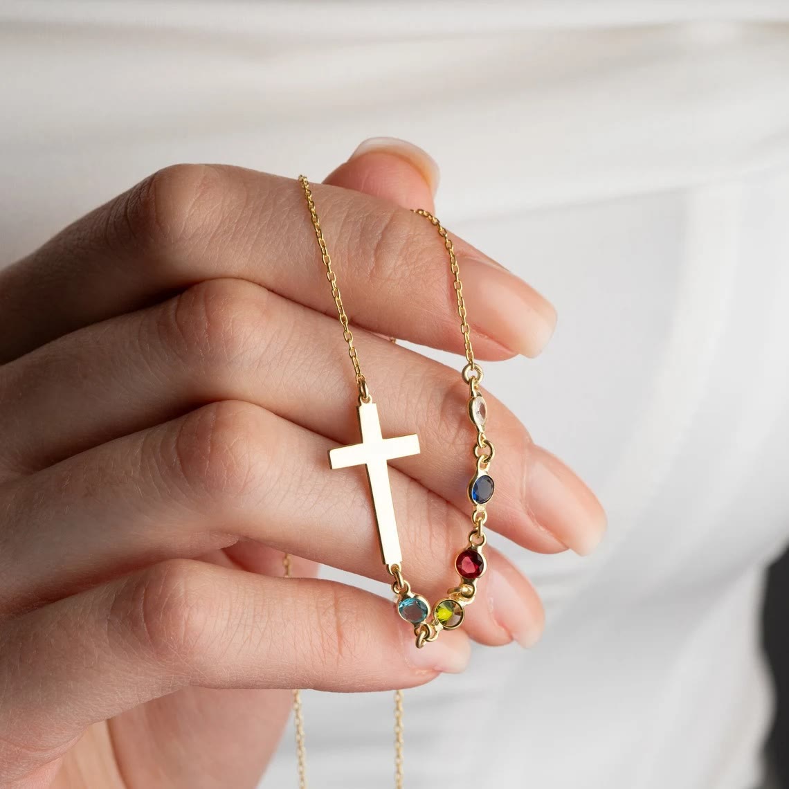 Christianartworkshop Biblical Birthstone Cross Necklace Religion Jewelry Gift