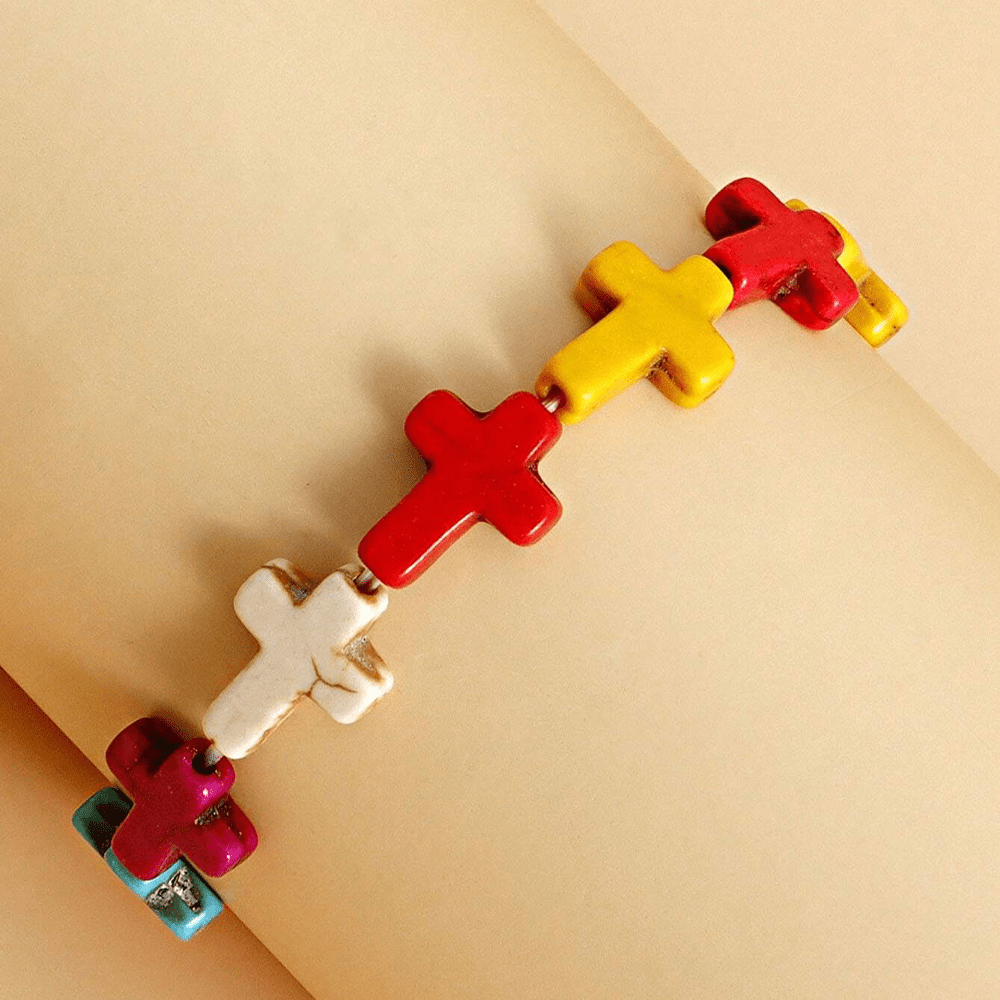 Christianartworkshop Bohemian Cross Turquoise Beaded Bracelet