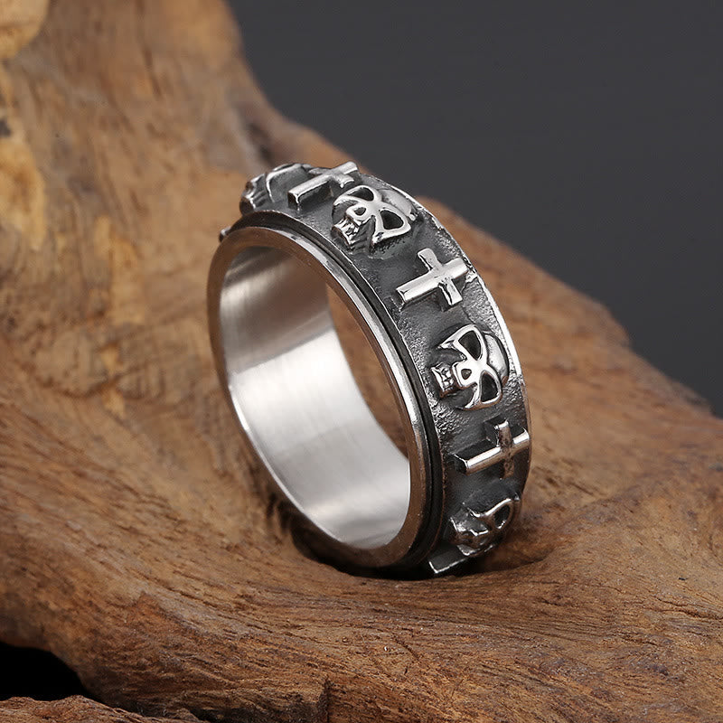 Christiandiscipleshop Rotatable Skull Head Cross Religion Ring