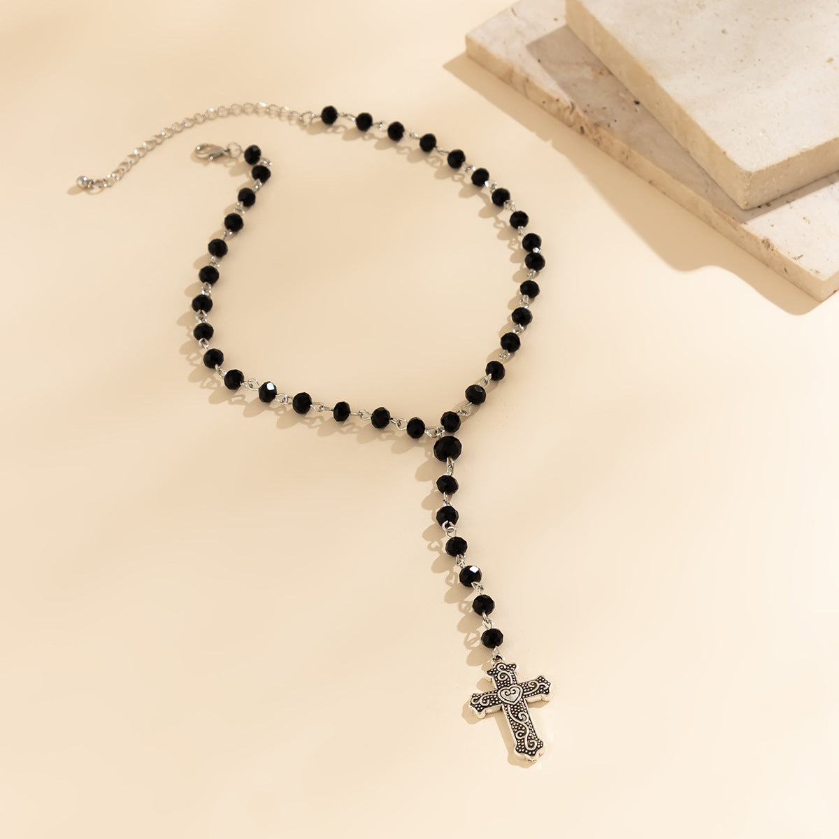 Christiandiscipleshop Crystal Beads Crucifixion Necklace (Red & Black)
