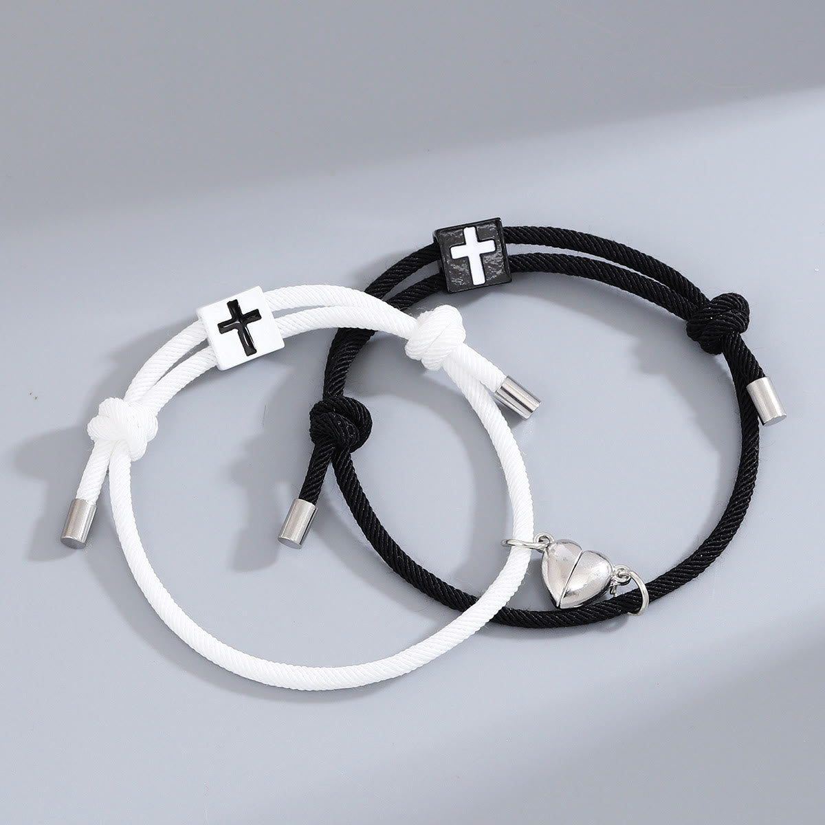 christiandiscipleshop Minimalist Style Heart Magnet Alloy Cross Adjustable Couple Bracelet