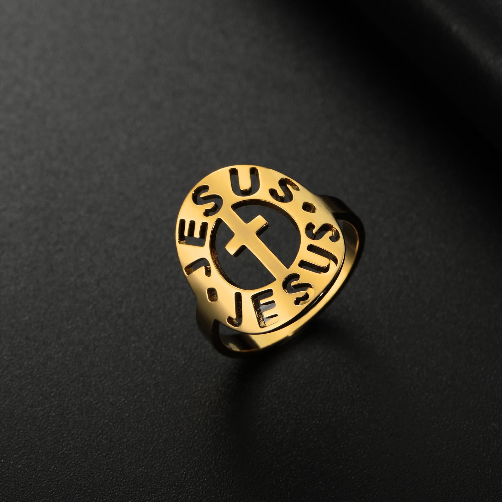 Christiandiscipleshop Cross with "JESUS"Amulet Stainless Steel Ring