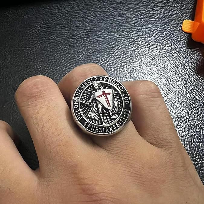 christiandiscipleshop Knight's Armor Shield Protection Titanium Ring