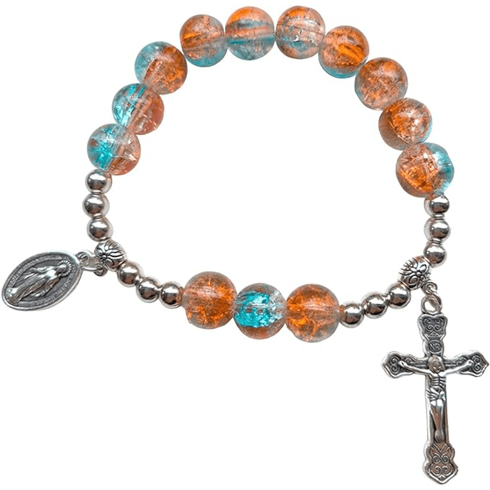 christiandiscipleshop Miraculous Medallion & Crucifix Two-Tone Glass Bracelet