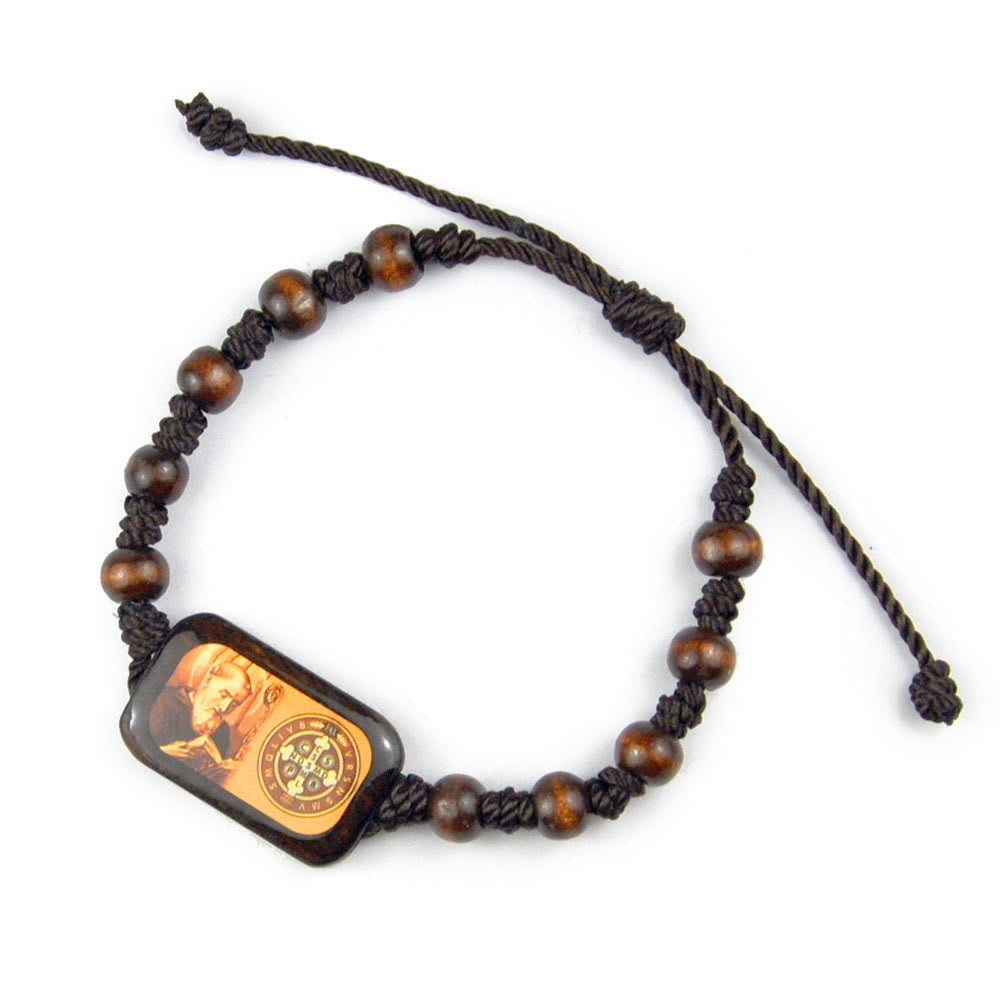 Christianartworkshop Catholic Wooden Oil Drip St. Benedict Image Bracelet