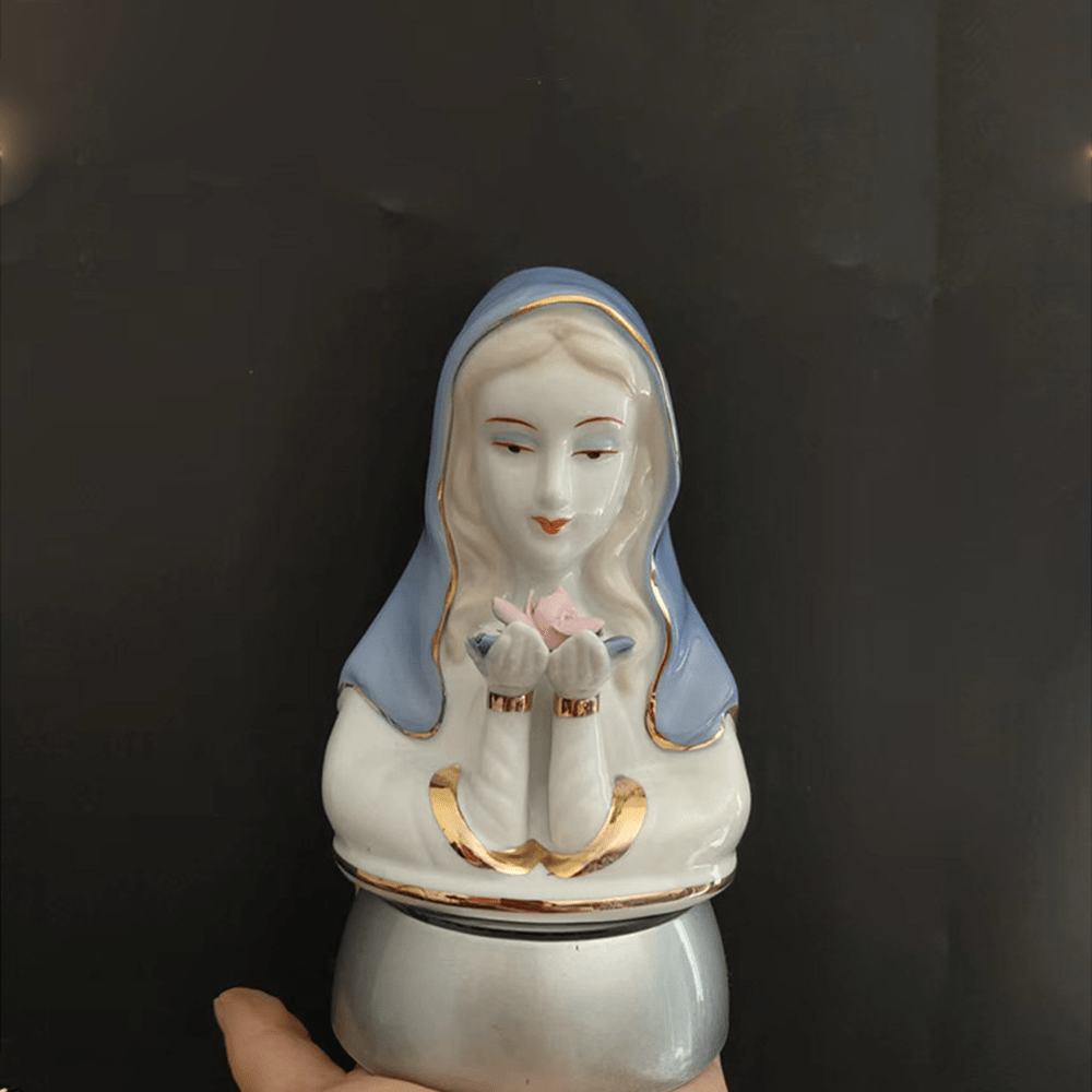 Christiandiscipleshop Classic Style White-blue Ceramic Virgin Mary Figurine Stereoscopic Desktop Ornaments