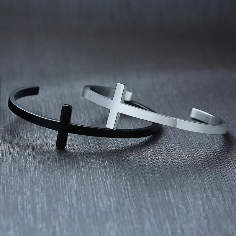 Christiandiscipleshop Silver Cross Cuff Bangle Religion Bracelet