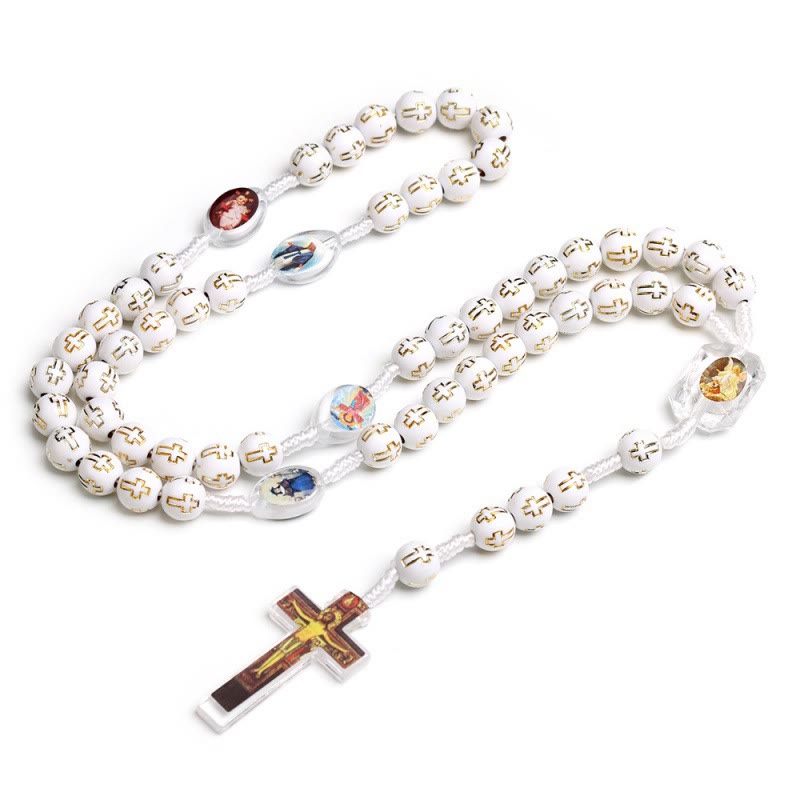 Christiandiscipleshop Crucifix of 10 mm Round Multicolor Acrylic Nylon Cord Rosary