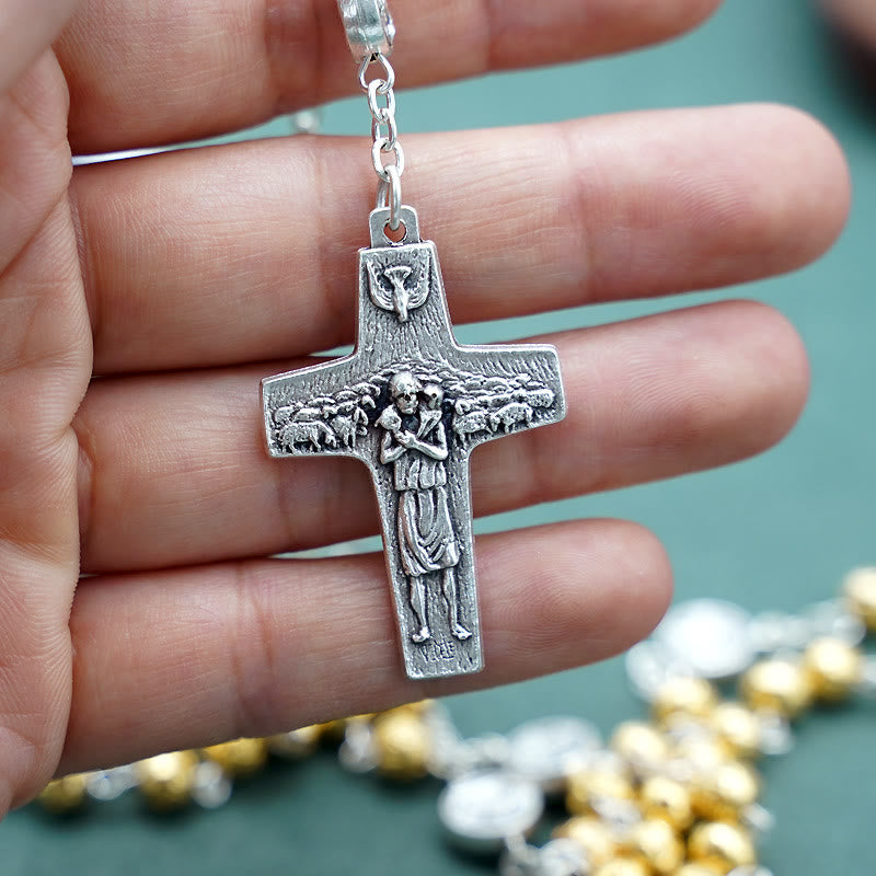 christiandiscipleshop Handmade Alloy Gold Prayer Beads with Jesus Shepherd Crucifix