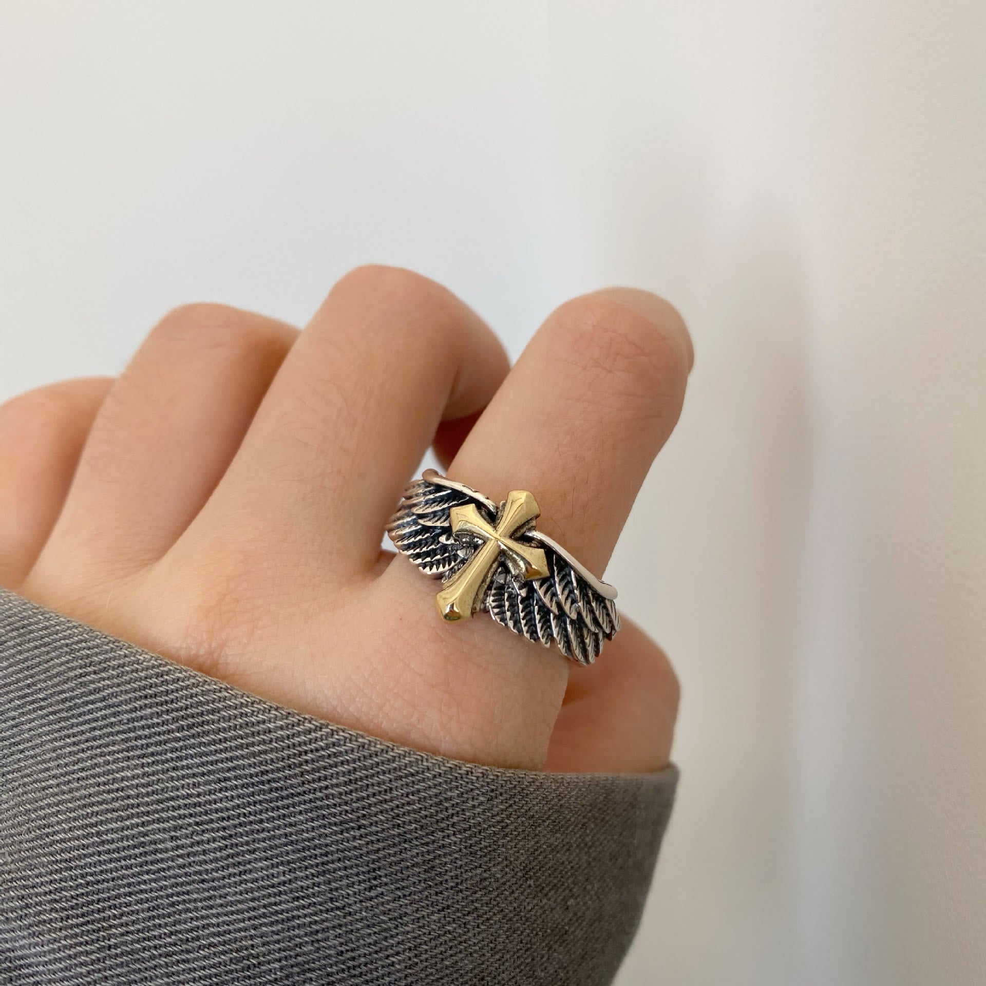 Christiandiscipleshop Retro Wings Cross Graffiti Letter Adjustable Ring