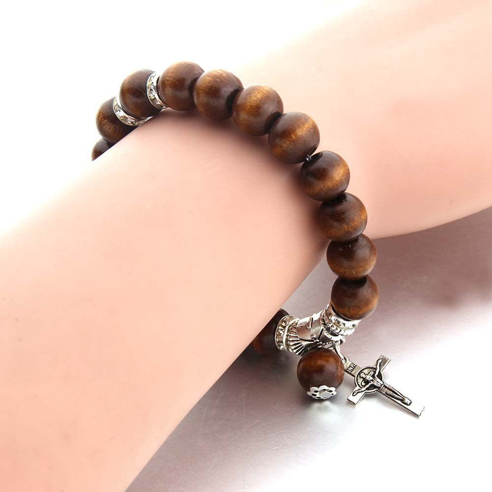 christiandiscipleshop Handmade Wooden Bead  Jesus Cross Bracelet