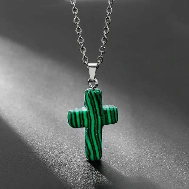 Christiandiscipleshop Natural Stone Cross Gemstone Pendant Necklace