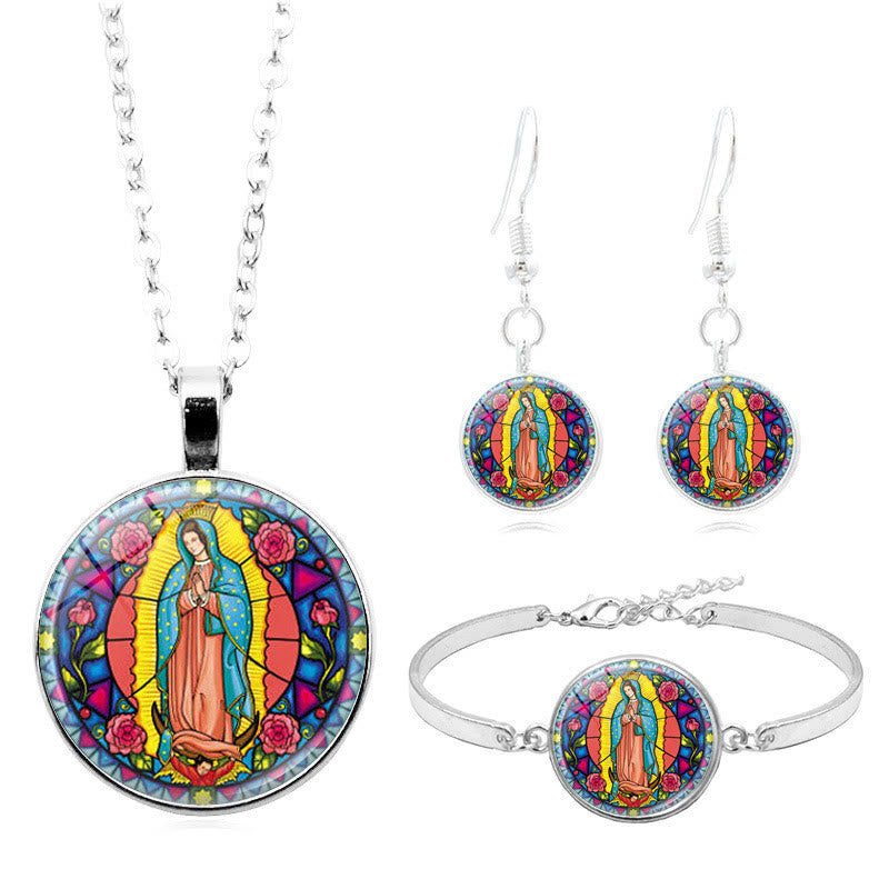 Christiandiscipleshop Santa Maria Our Lady Religious Glass Jewelry Set