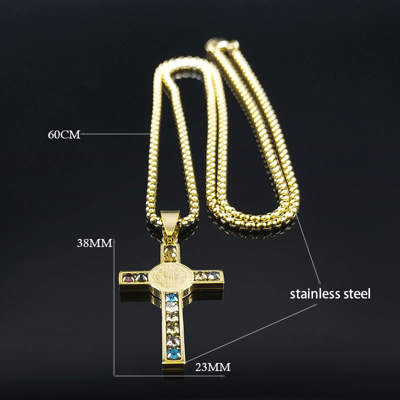 Christiandiscipleshop Saint Benedict Cross Mix Bible 12 Crystal Necklace