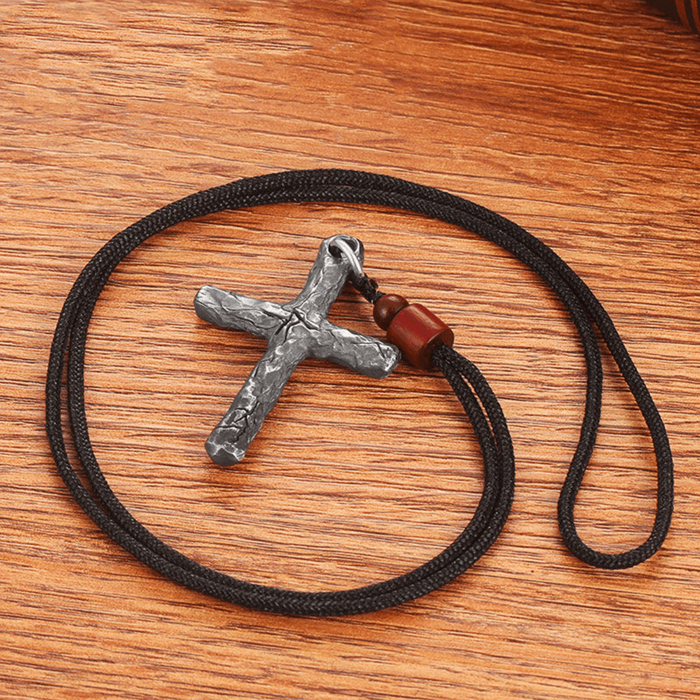 christiandiscipleshop Minimalist Style Heavy Metal Cracked Cross Necklace