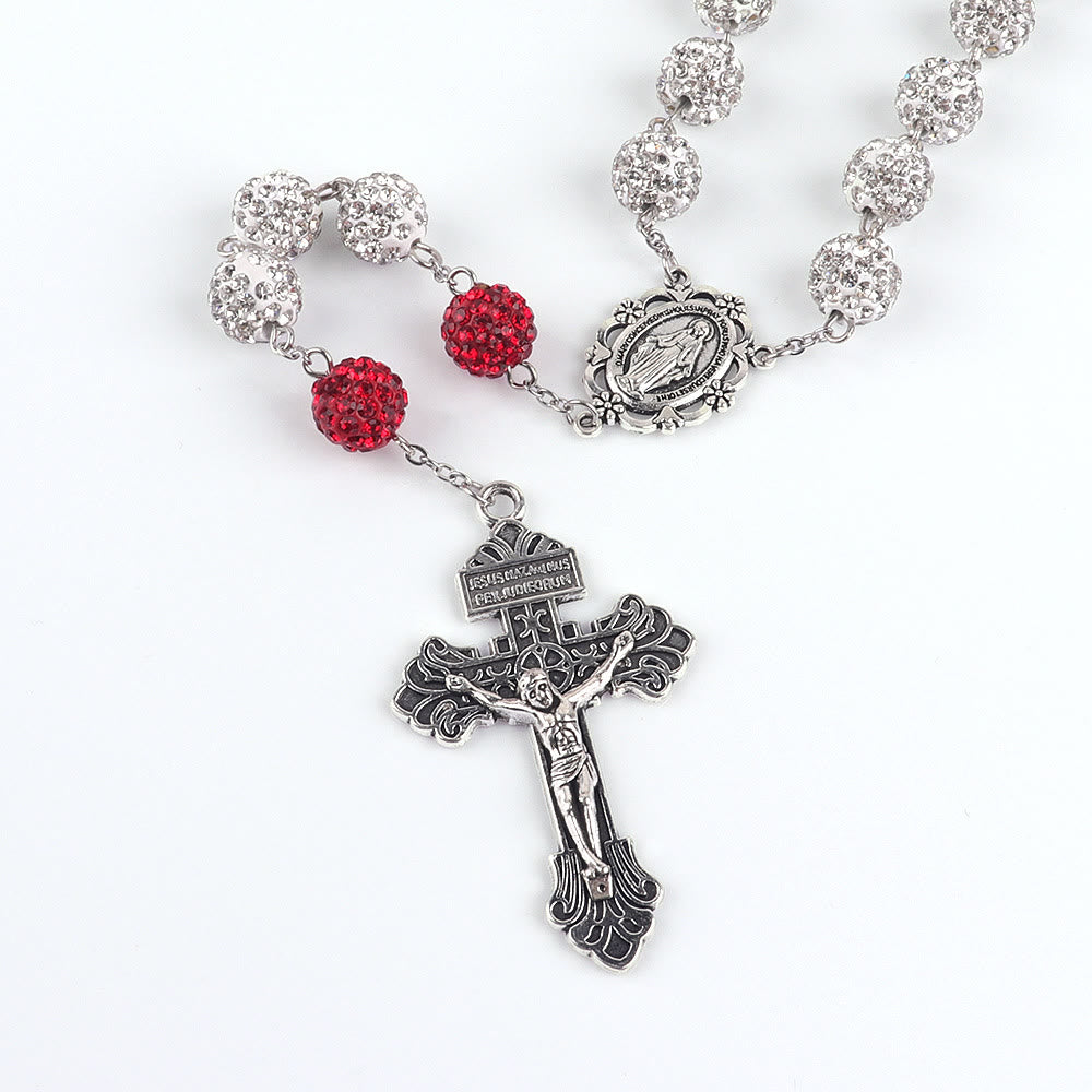 christiandiscipleshop Miraculous Medal & Crucifix of 8 mm Round Silver Metal Gems Alloy Chain Rosary