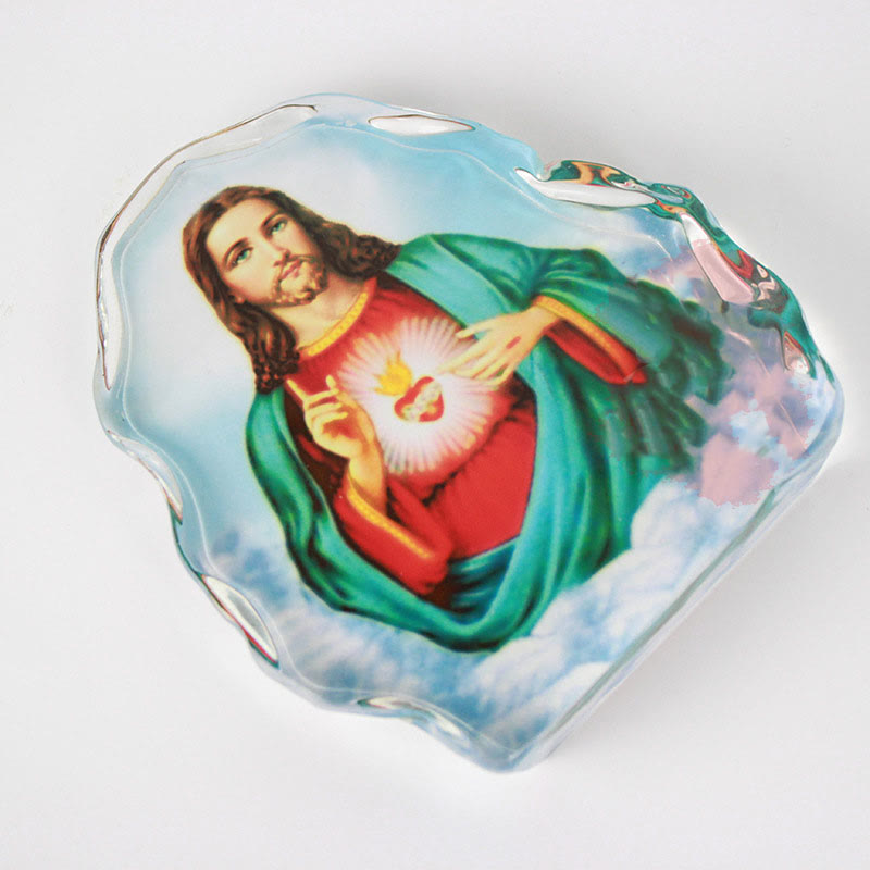 Christiandiscipleshop Classic Style White Crystal Multicolor Jesus Sacred Heart Desktop Ornaments