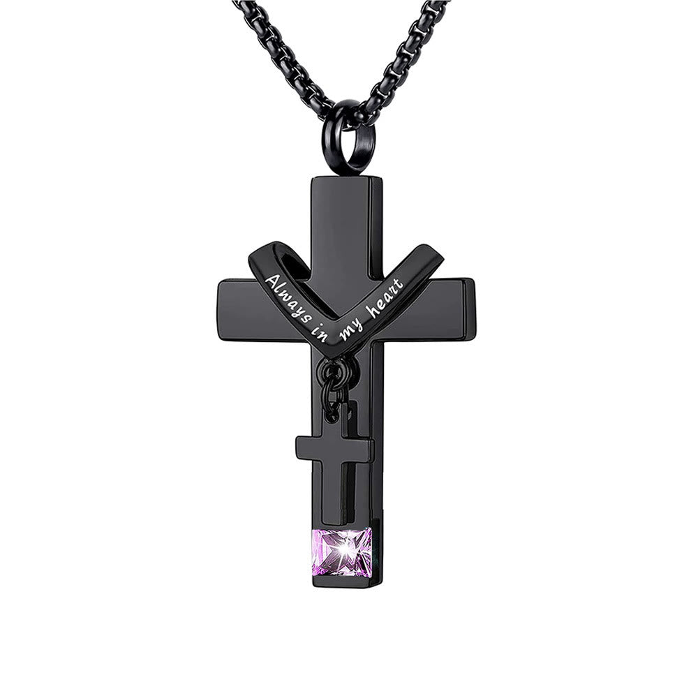 Christianartworkshop 12 Months Birthstone Double Cross Ashes Urn Pendant Necklace