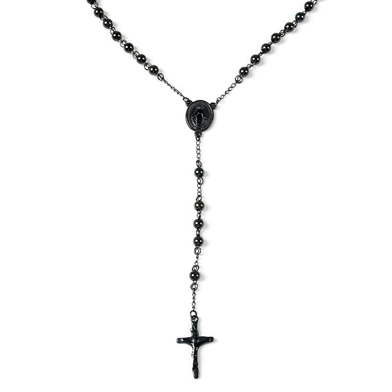 Stainless Steel Black Beaded Rosary