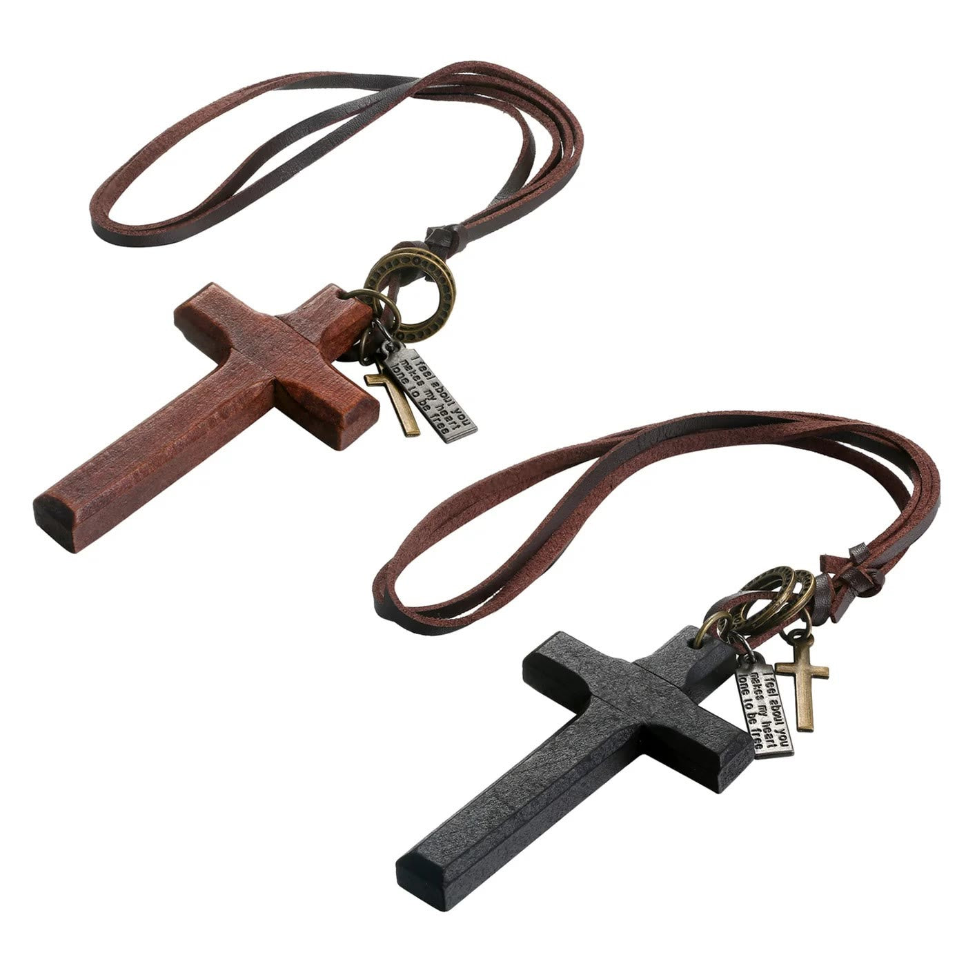 christiandiscipleshop Vintage Wood Cross Adjustable Leather Necklace