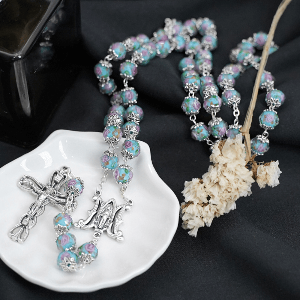 Christiandiscipleshop Glazed Crystal Rose Flower Beads Rosary