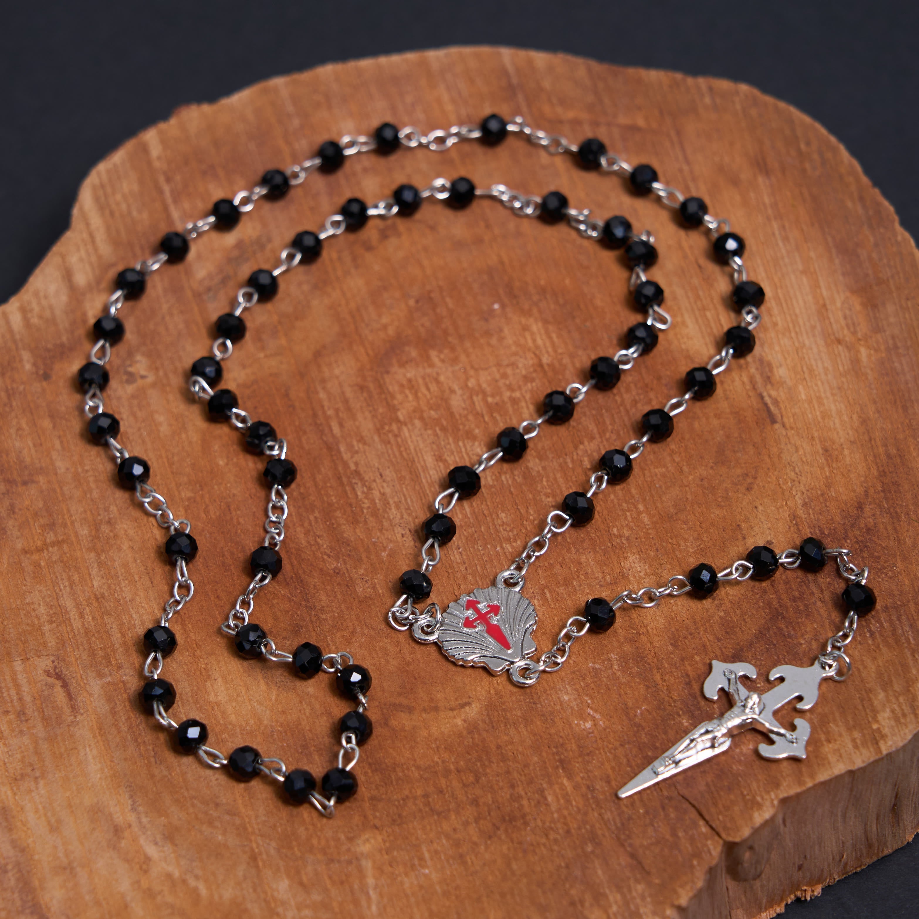 Christiandiscipleshop Crucifix of 6 mm Polyhedron Black Crystal Alloy Chain Rosary