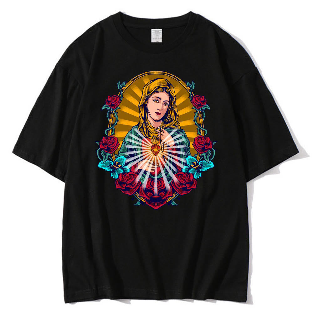 Christiandiscipleshop Classic Style Virgin Mary Theme Short Sleeve Washed T-shirt