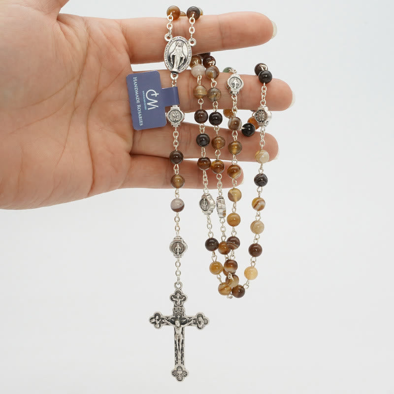 christiandiscipleshop Virgin Mary Agate Prayer Rosary with 5-in-1 Crucifix