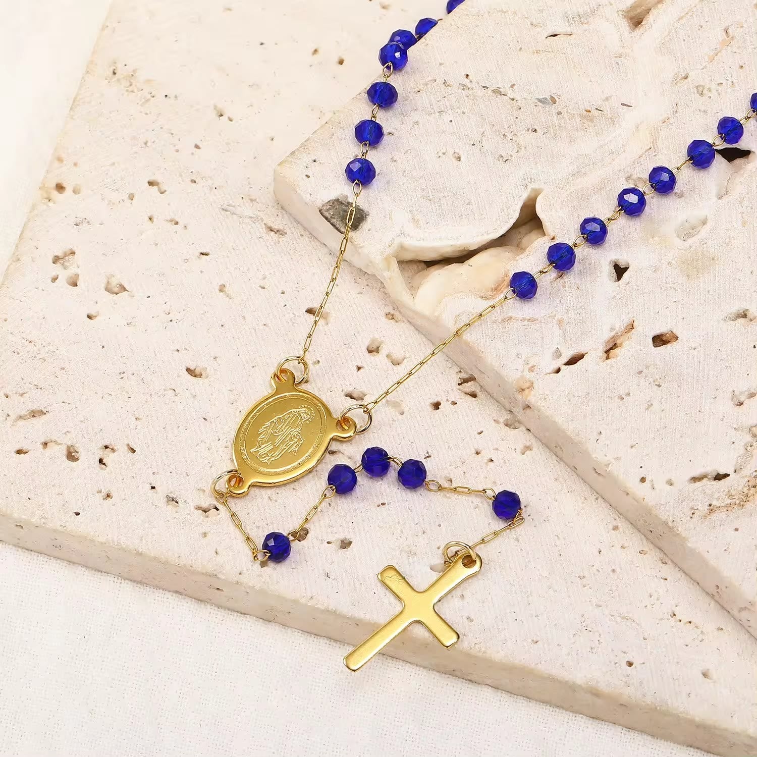 christiandiscipleshop Virgin Mary Medal & Cross Pendant Glass Beads Necklace