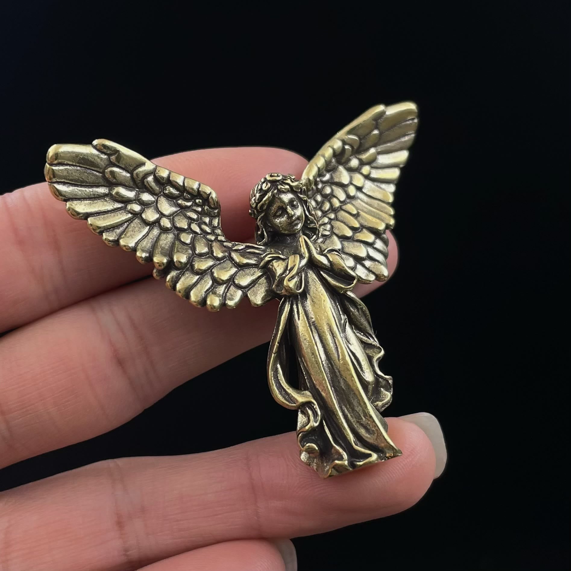 Christiandiscipleshop Retro Style Brass Stereoscopic Bronze Guardian Angel(spread wings) Desktop Decorations Ornament