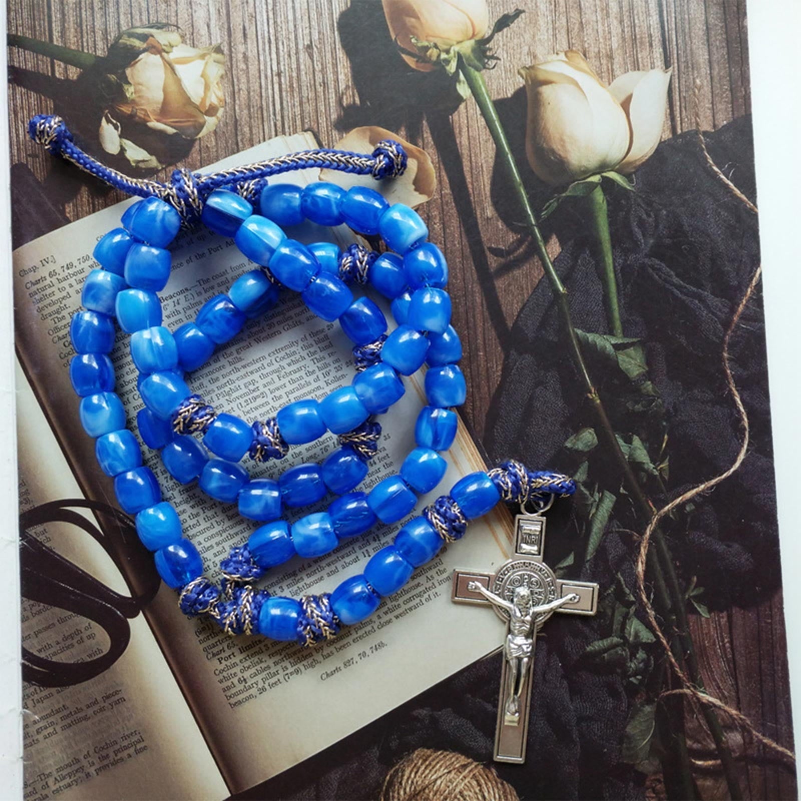 Christiandiscipleshop Crucifix of 12 mm Round Blue Acrylic Paracord Rosary