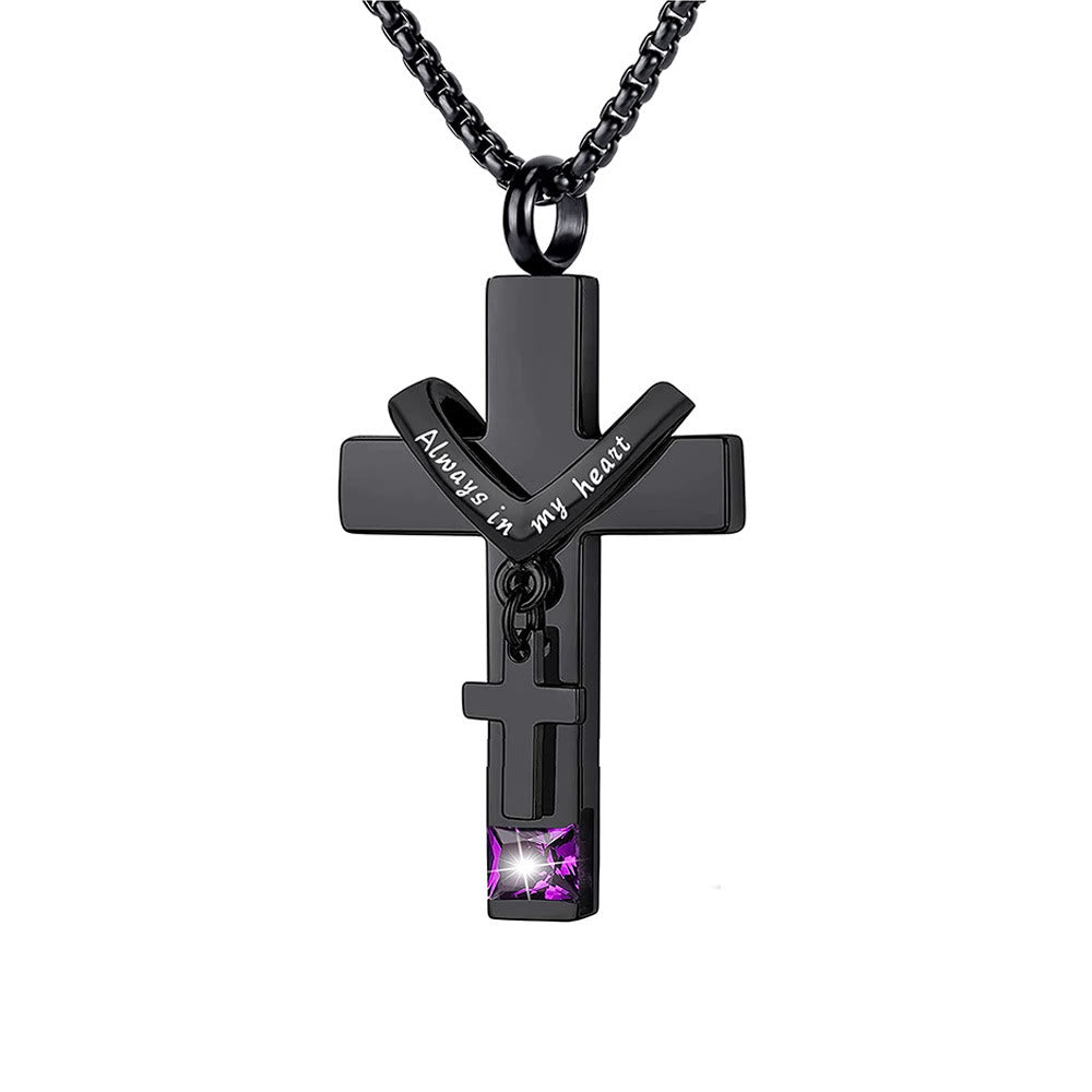 Christianartworkshop 12 Months Birthstone Double Cross Ashes Urn Pendant Necklace