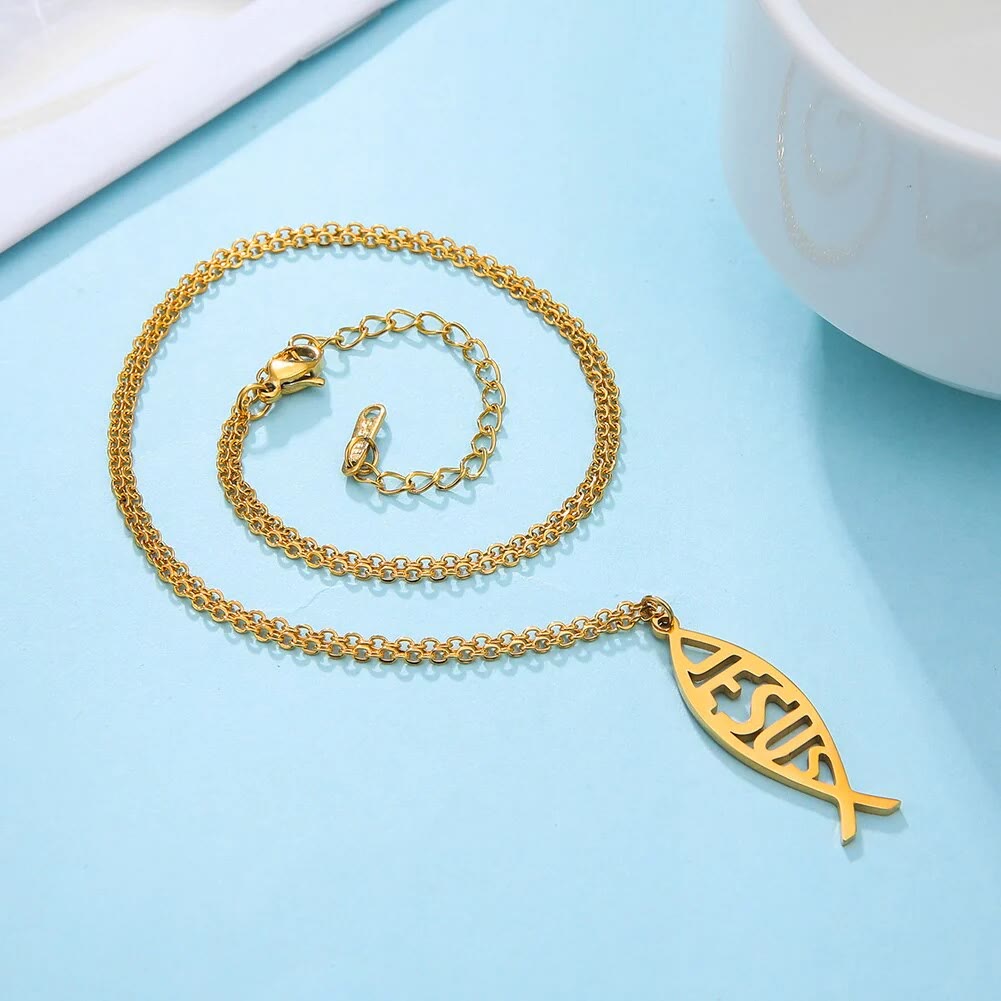 Christianartworkshop Chain Jesus Fish Shape Necklace