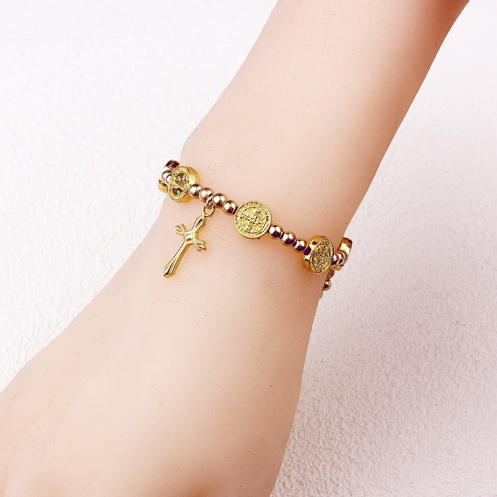 Christiandiscipleshop Gold-tone St. Benedict Cross Stretch Bracelet