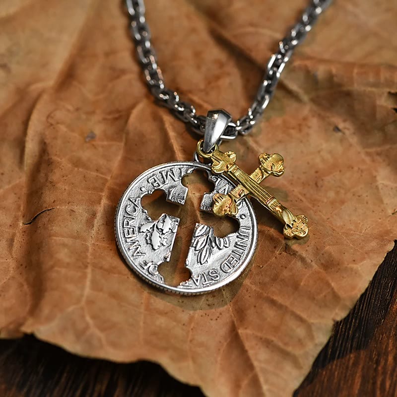 christiandiscipleshop Vintage Double-sided Cross Coin Pendant Necklace
