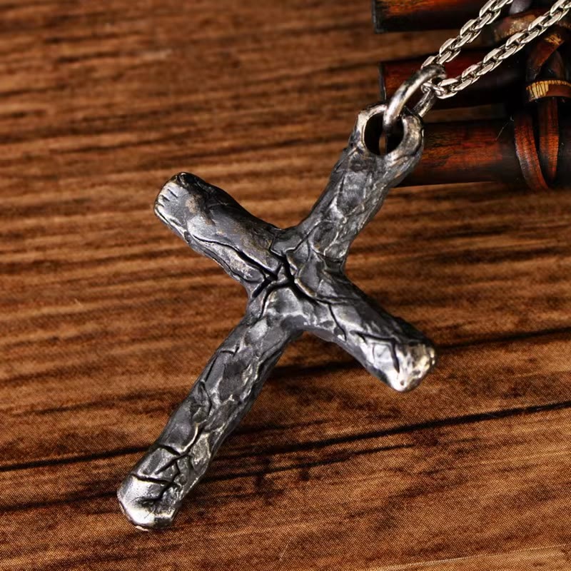 christiandiscipleshop Minimalist Style Heavy Metal Cracked Cross Necklace