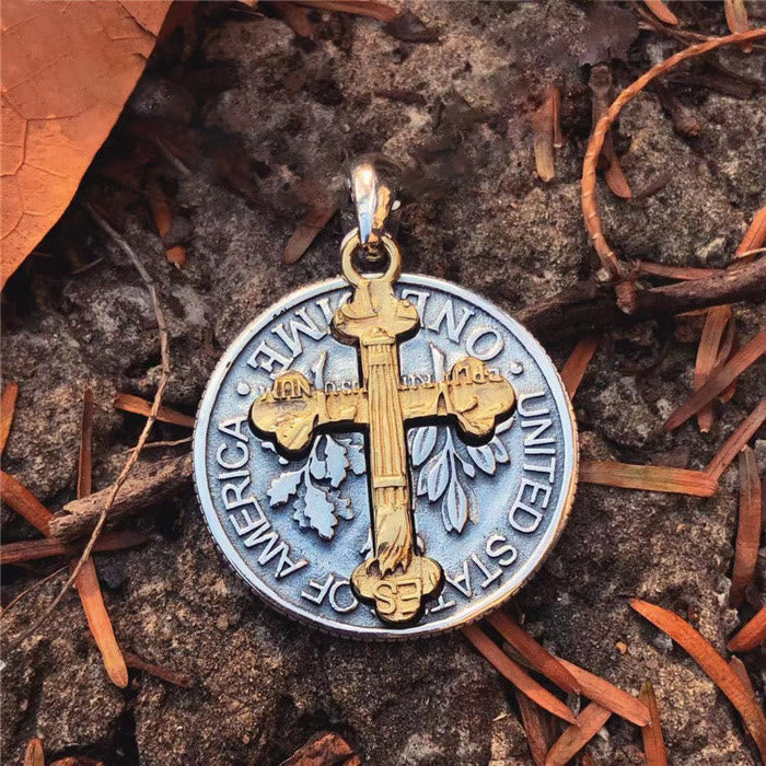 christiandiscipleshop Vintage Double-sided Cross Coin Pendant Necklace