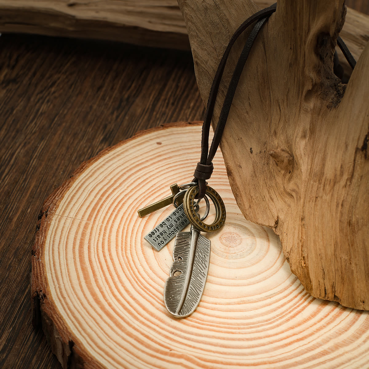 Christiandiscipleshop Feather Cross Pendant Leather Necklace