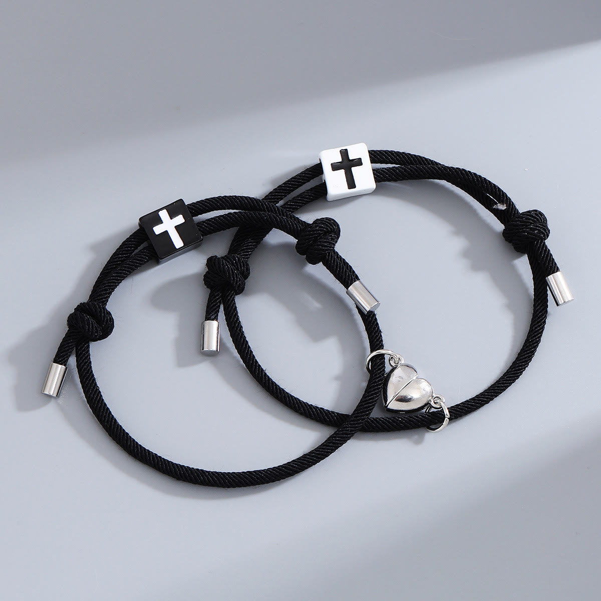 christiandiscipleshop Minimalist Style Heart Magnet Alloy Cross Adjustable Couple Bracelet