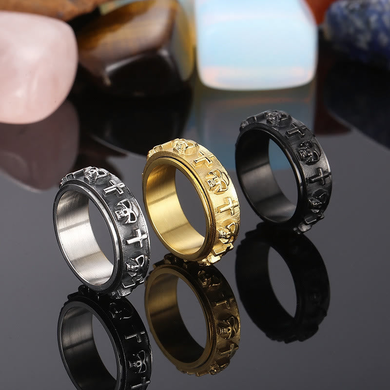 Christiandiscipleshop Rotatable Skull Head Cross Religion Ring
