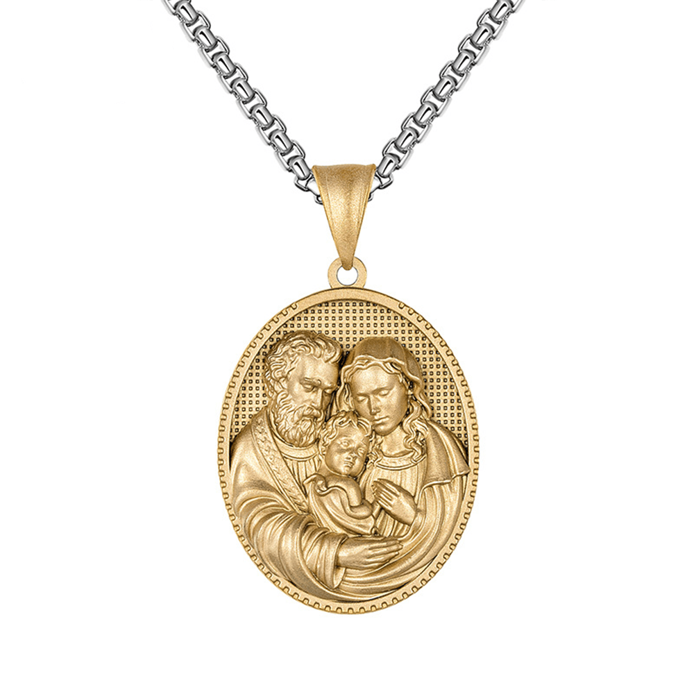 christiandiscipleshop Joseph Mary Jesus Holy Family Medal Necklace