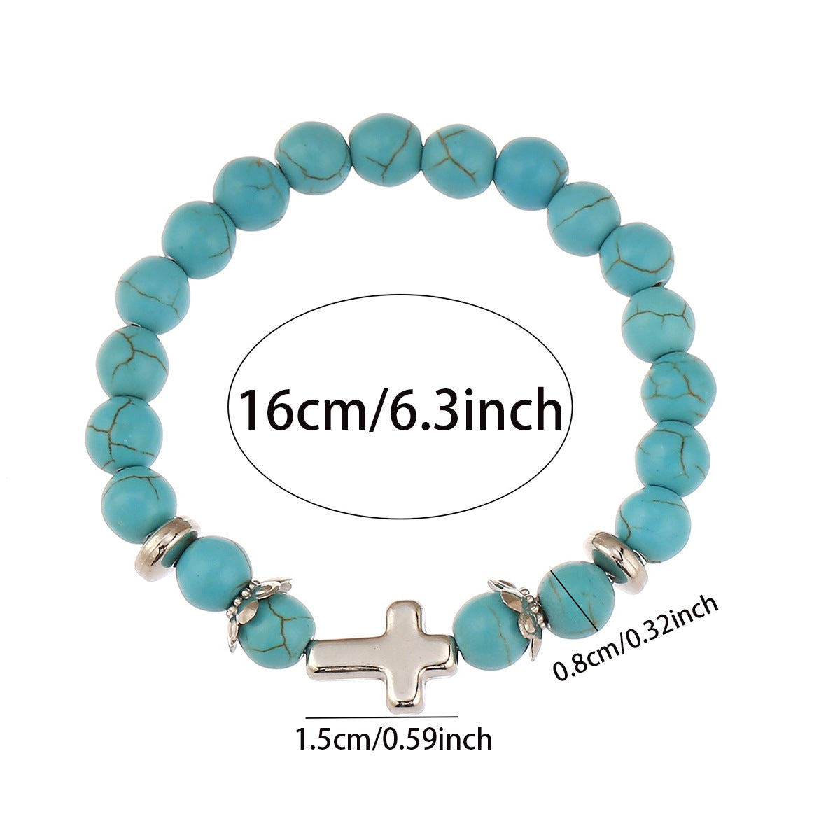 christiandiscipleshop Handmade Delicate Alloy Cross Turquoise Bracelet